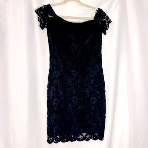Ambience black Chantilly lace overlay cocktail dress M